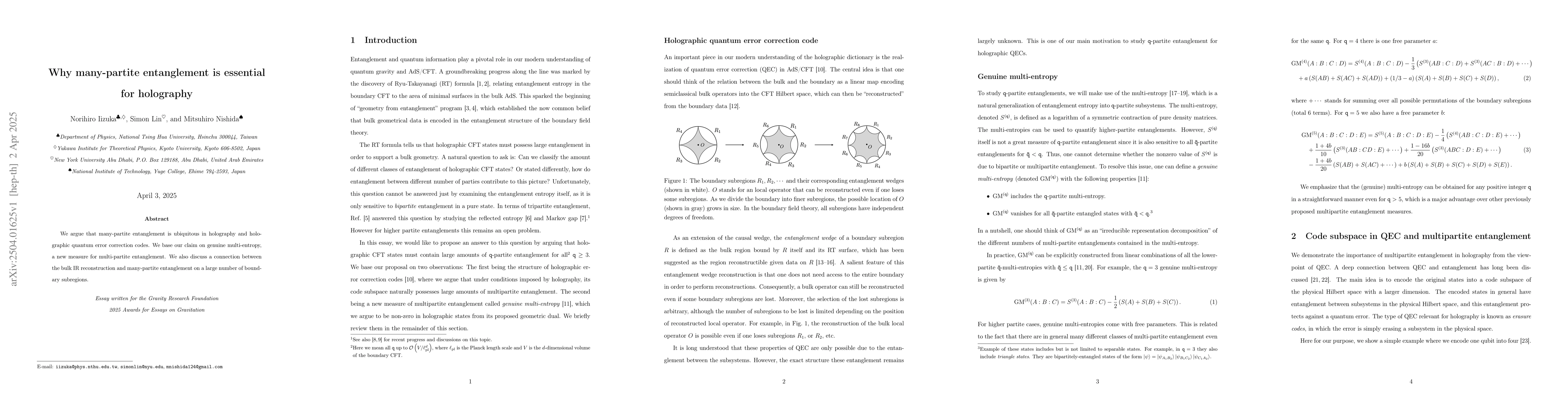Thumbnail for Why many-partite entanglement is essential for holography