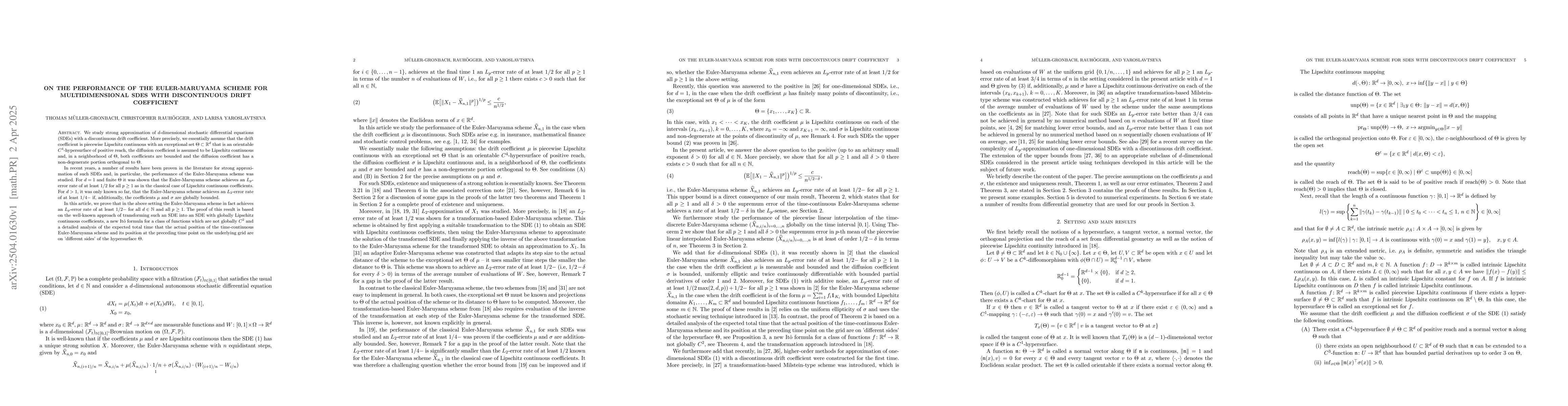 Thumbnail for On the performance of the Euler-Maruyama scheme for multidimensional
  SDEs with discontinuous drift coefficient
