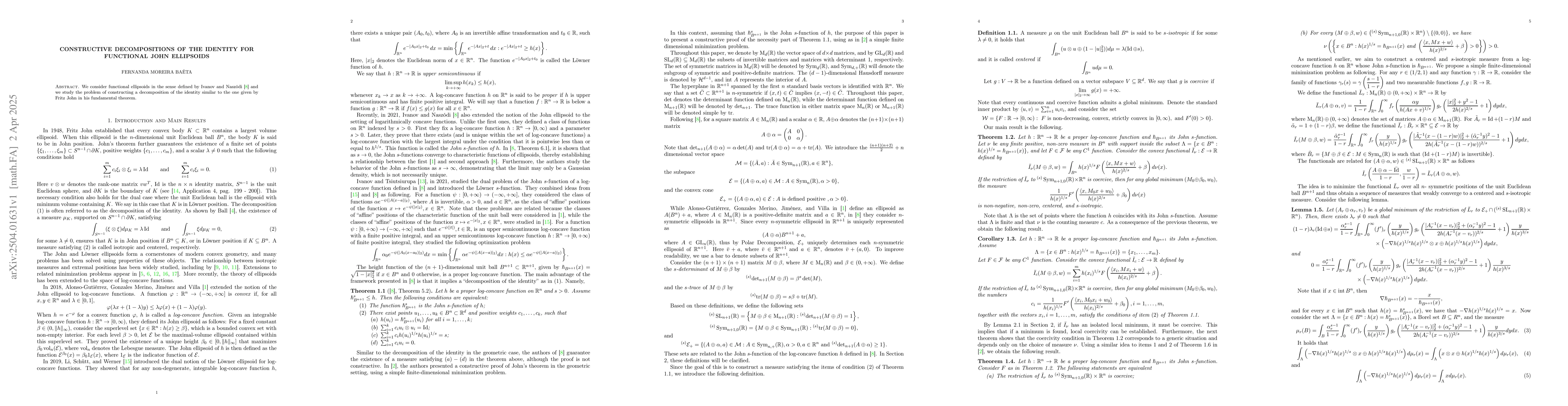 Thumbnail for Constructive Decompositions of the Identity for Functional John
  Ellipsoids