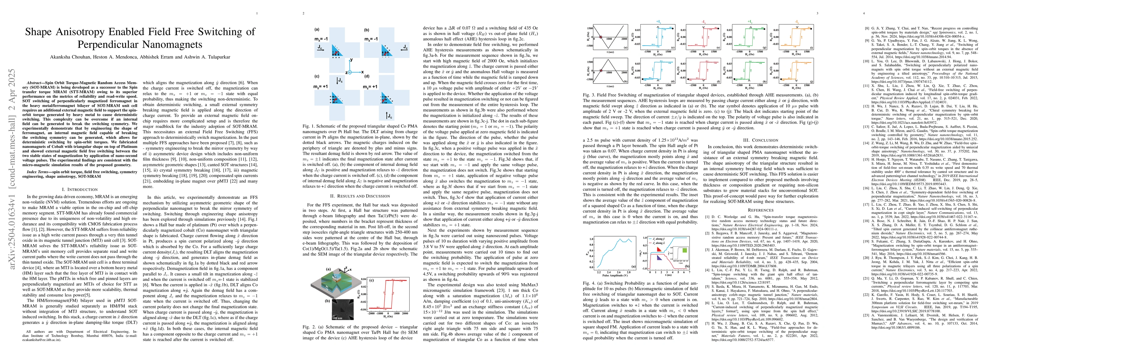 Thumbnail for Shape Anisotropy Enabled Field Free Switching of Perpendicular
  Nanomagnets