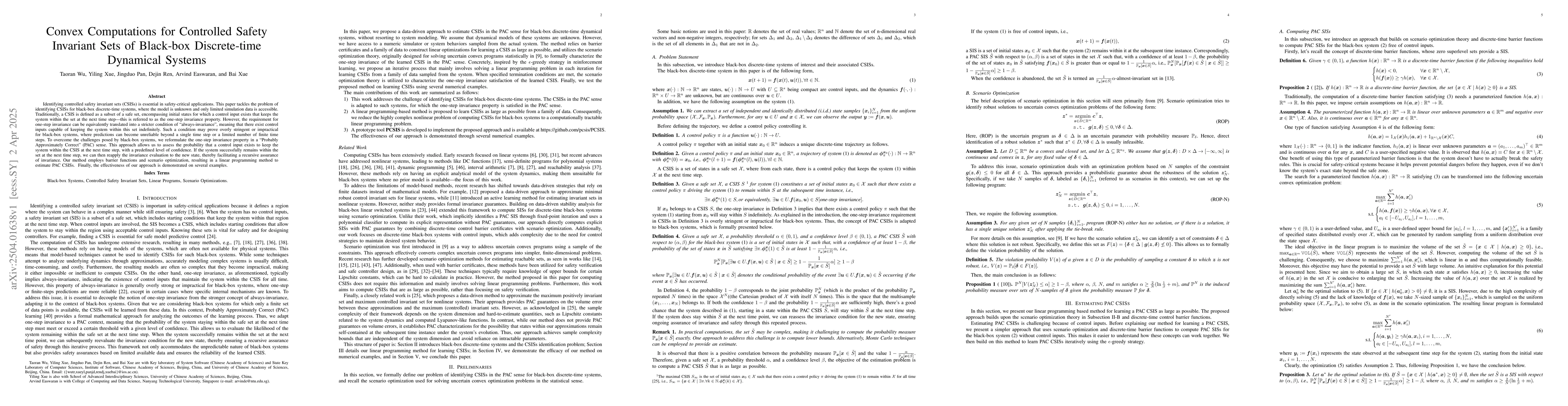 Thumbnail for Convex Computations for Controlled Safety Invariant Sets of Black-box
  Discrete-time Dynamical Systems