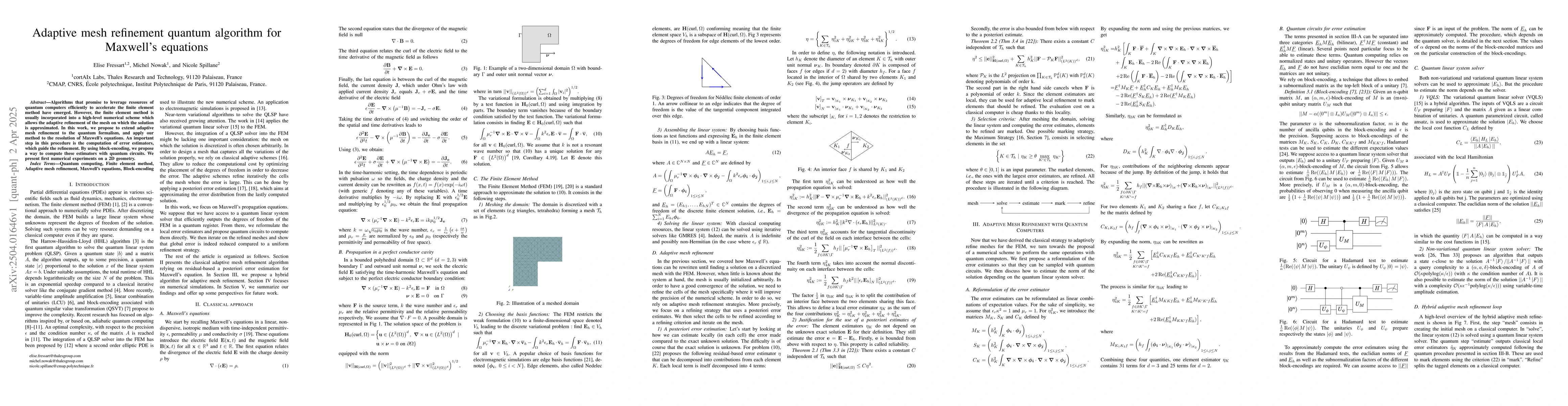 Thumbnail for Adaptive mesh refinement quantum algorithm for Maxwell's equations