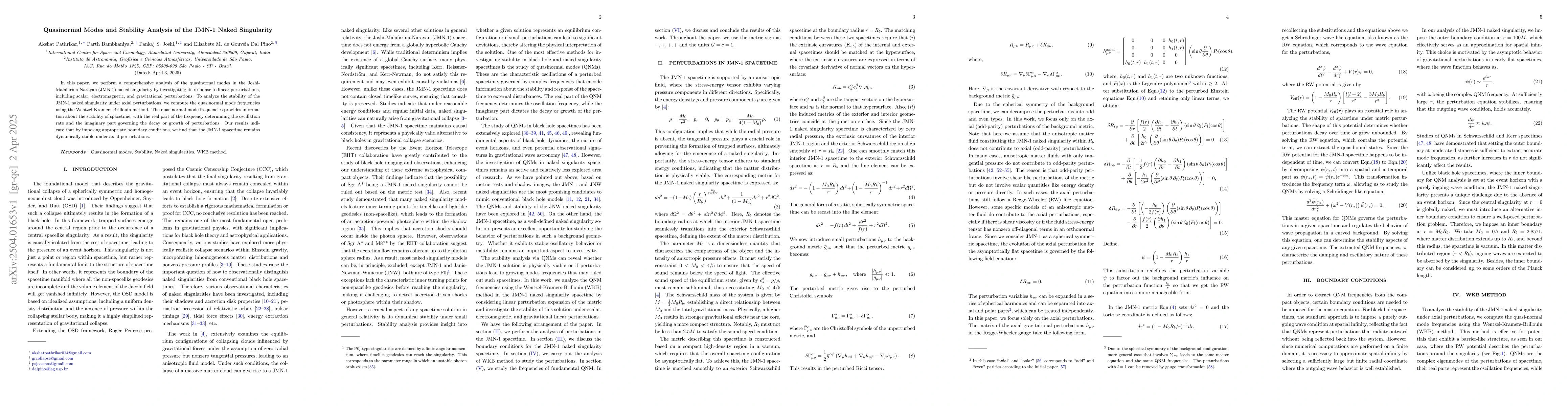 Thumbnail for Quasinormal Modes and Stability Analysis of the JMN-1 Naked Singularity