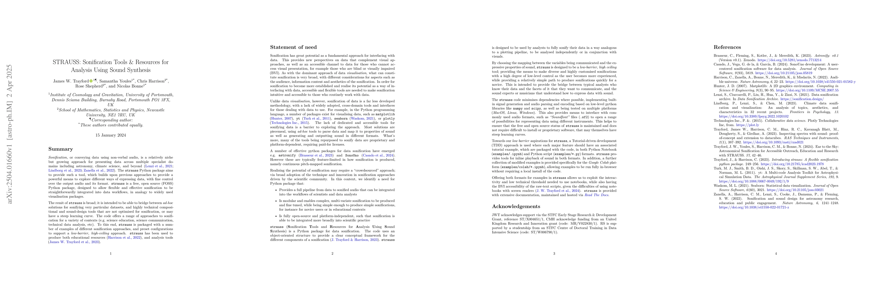 Thumbnail for STRAUSS: Sonification Tools & Resources for Analysis Using Sound
  Synthesis