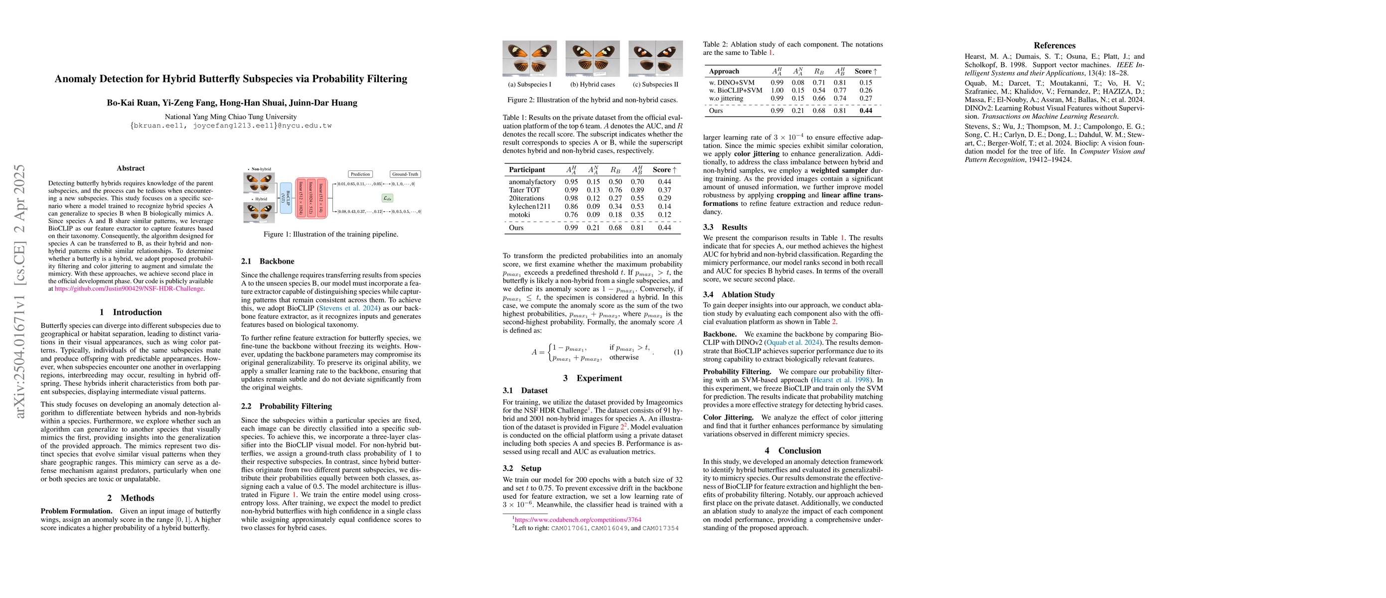 Thumbnail for Anomaly Detection for Hybrid Butterfly Subspecies via Probability
  Filtering