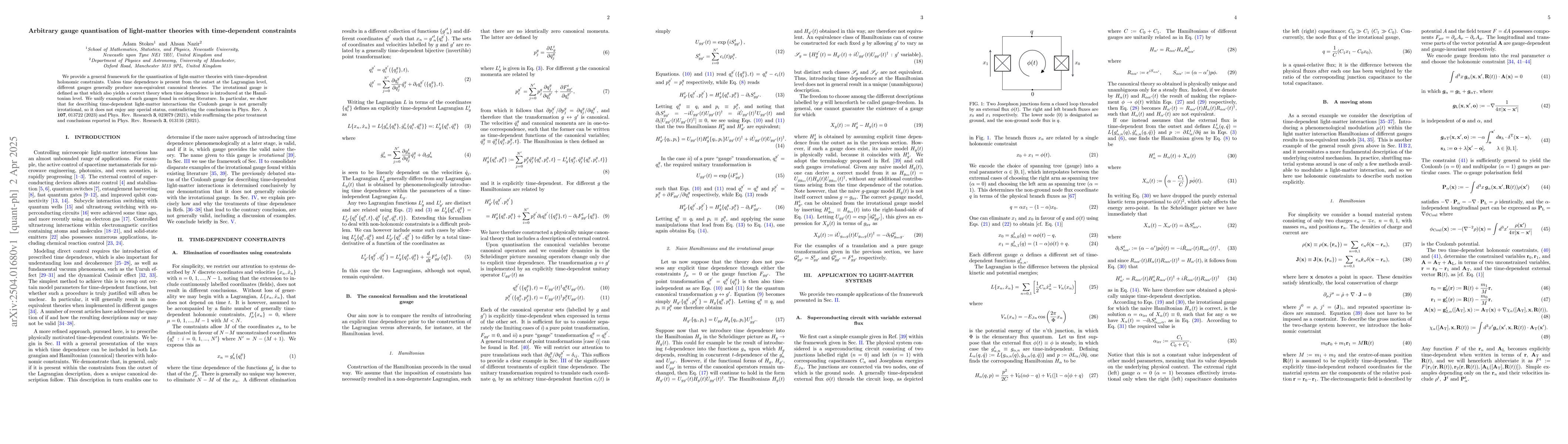 Thumbnail for Arbitrary gauge quantisation of light-matter theories with
  time-dependent constraints