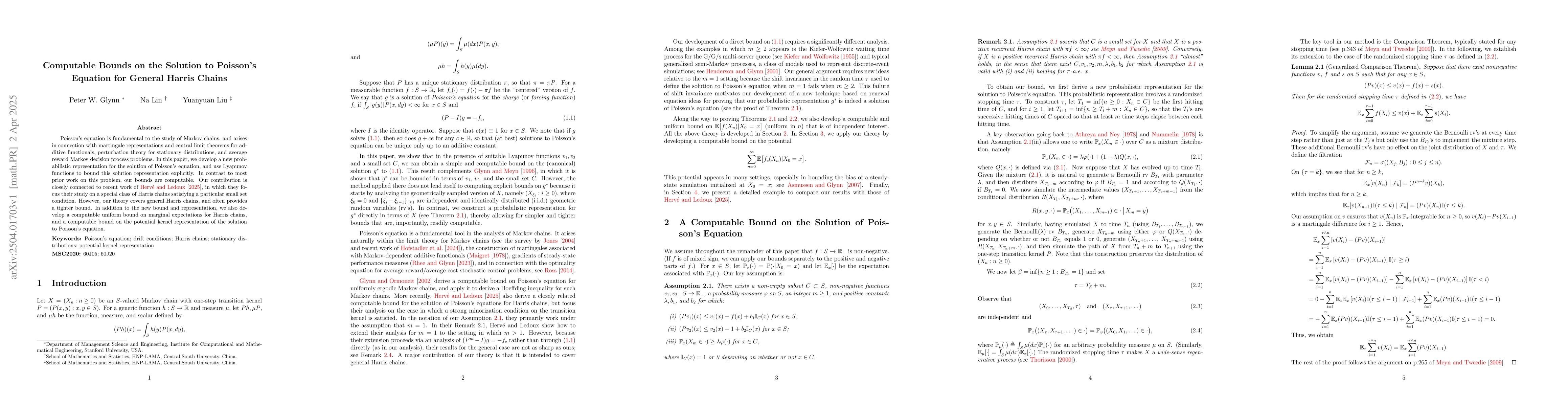 Thumbnail for Computable Bounds on the Solution to Poisson's Equation for General
  Harris Chains