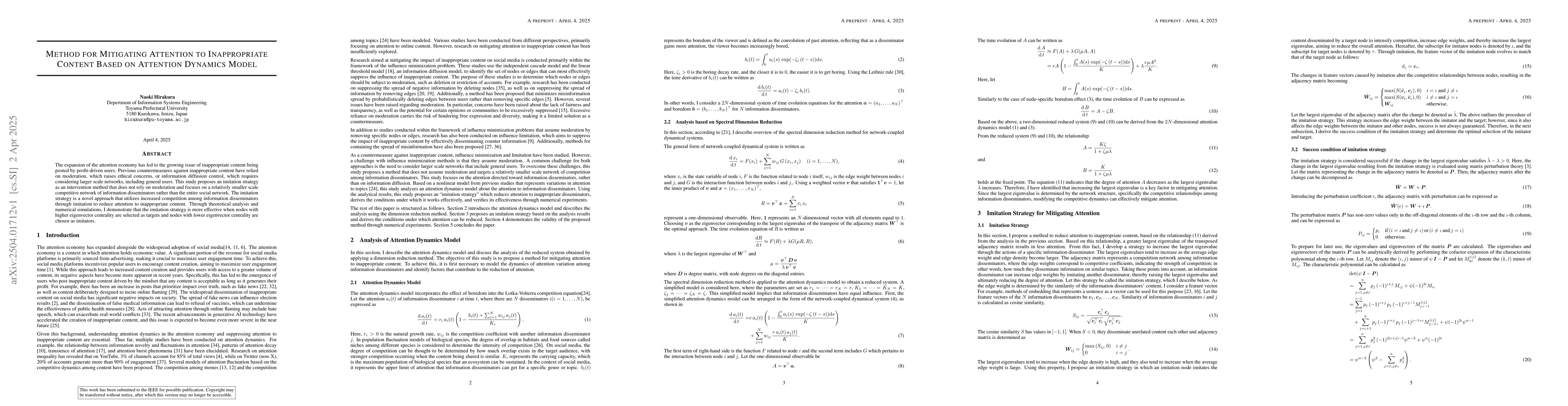 Thumbnail for Method for Mitigating Attention to Inappropriate Content Based on
  Attention Dynamics Model