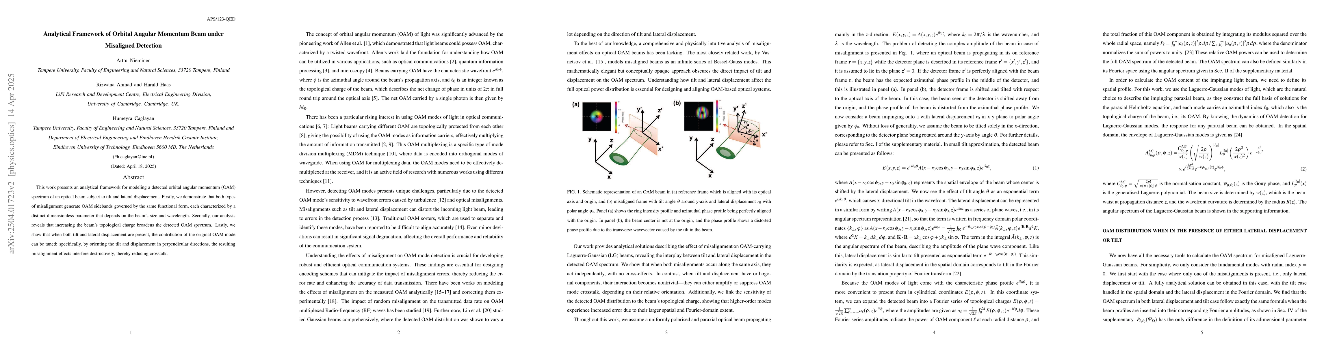 Thumbnail for Analytical Framework of Orbital Angular Momentum Beam under Misaligned
  Detection
