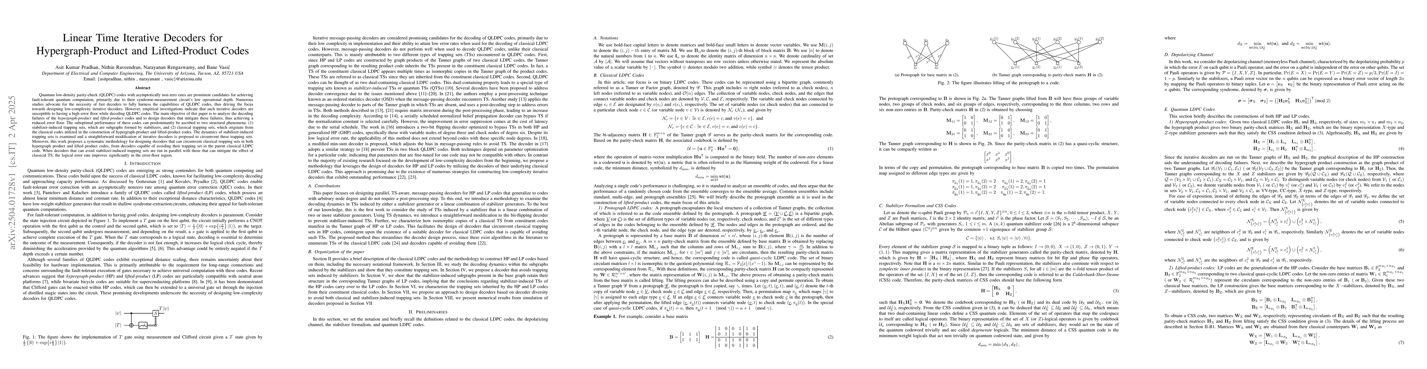 Thumbnail for Linear Time Iterative Decoders for Hypergraph-Product and Lifted-Product
  Codes