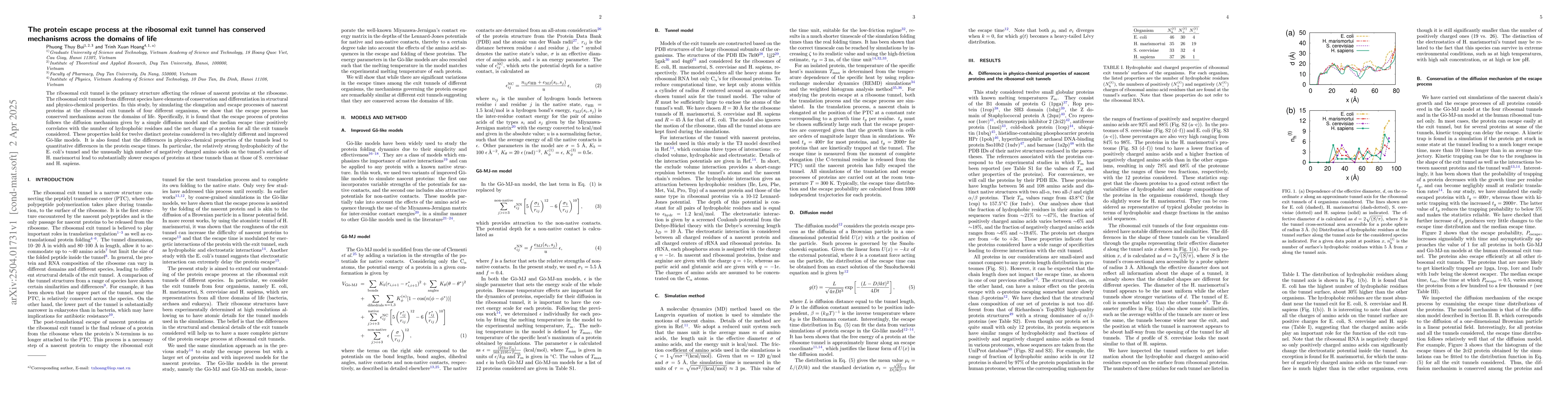 Thumbnail for The protein escape process at the ribosomal exit tunnel has conserved
  mechanisms across the domains of life