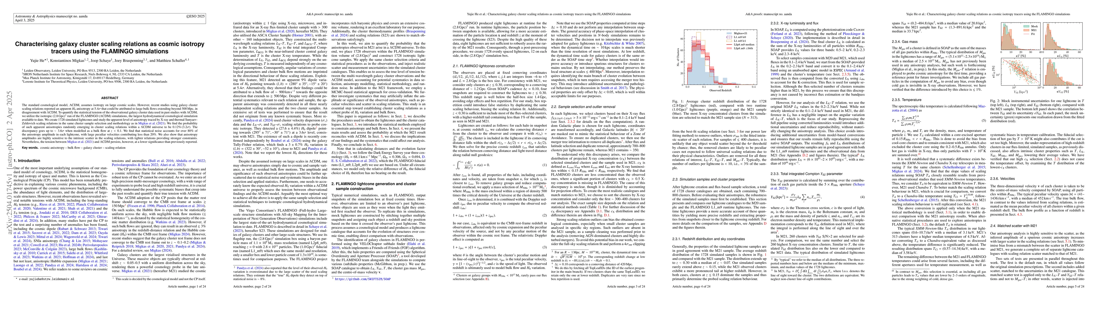 Thumbnail for Characterising galaxy cluster scaling relations as cosmic isotropy
  tracers using the FLAMINGO simulations