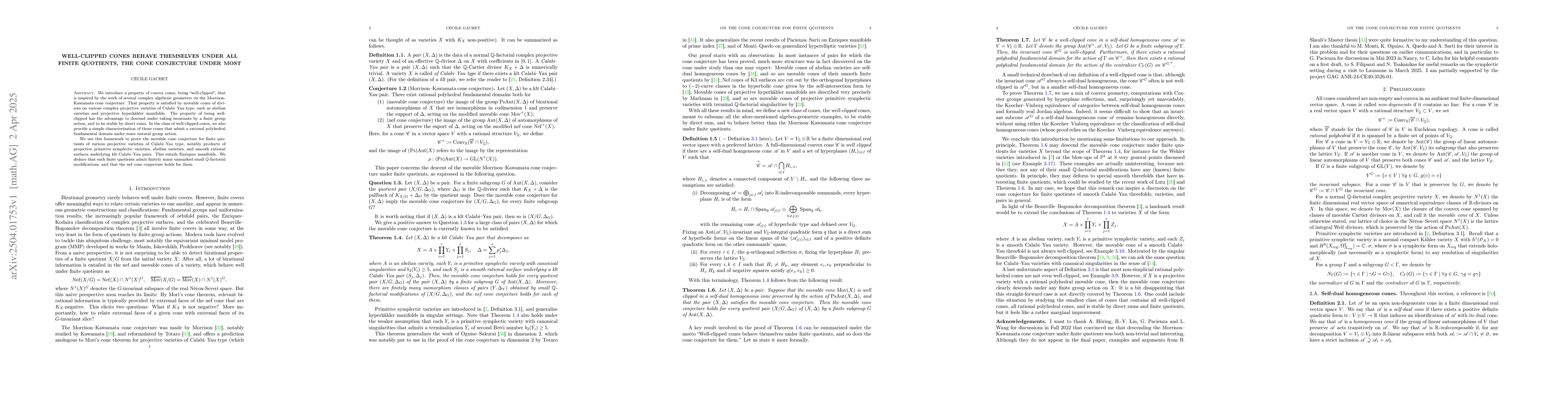 Thumbnail for Well-clipped cones behave themselves under all finite quotients, the
  cone conjecture under most