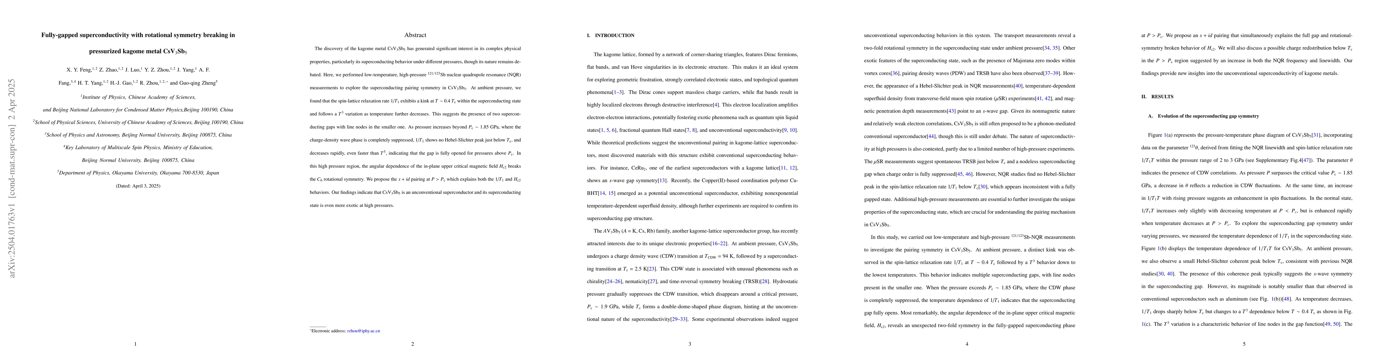 Thumbnail for Fully-gapped superconductivity with rotational symmetry breaking in
  pressurized kagome metal CsV$_3$Sb$_5$