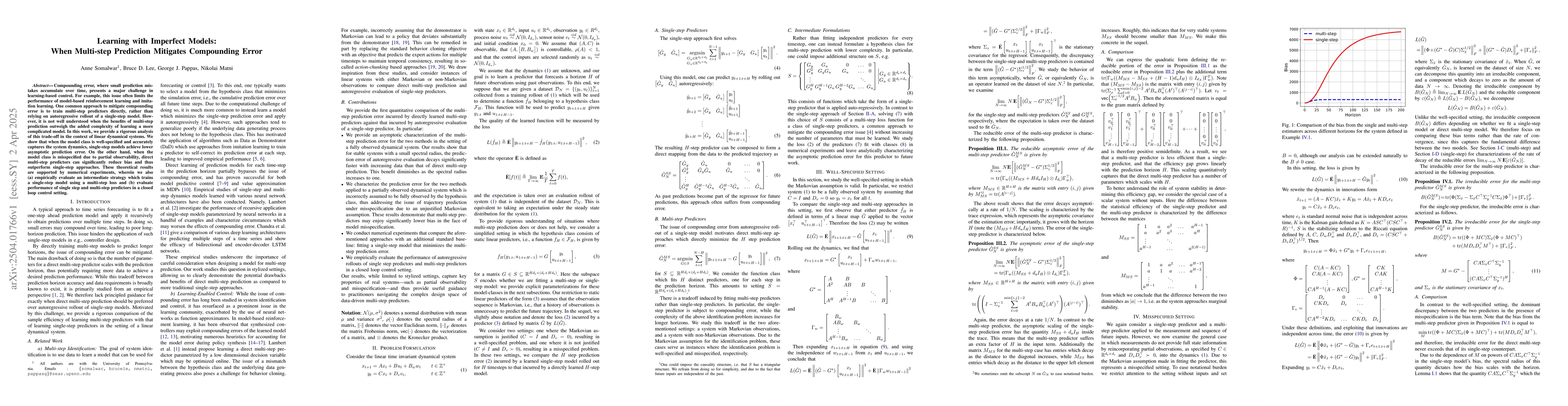 Thumbnail for Learning with Imperfect Models: When Multi-step Prediction Mitigates
  Compounding Error