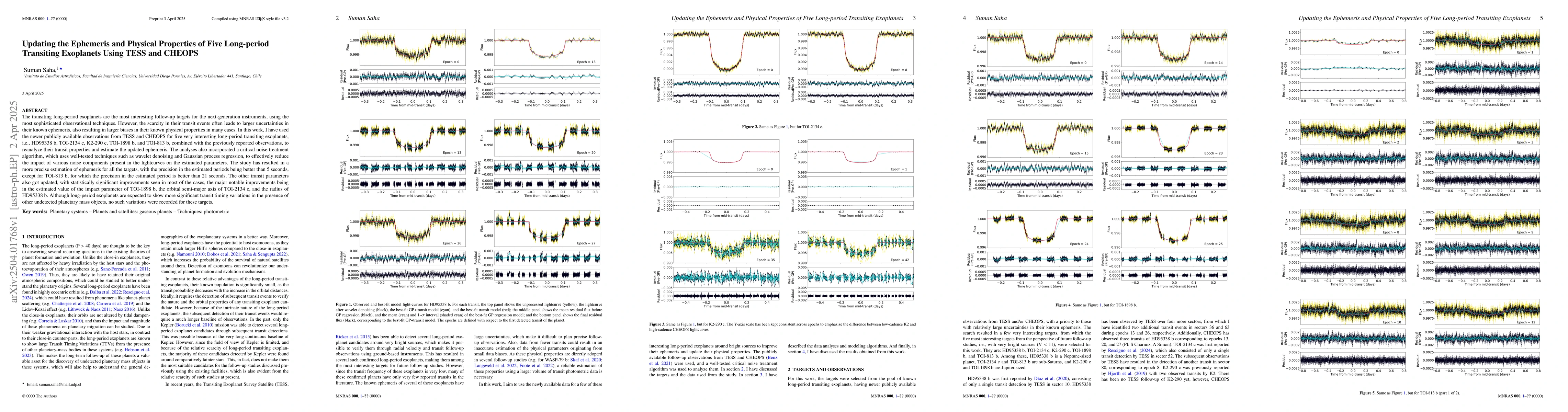 Thumbnail for Updating the Ephemeris and Physical Properties of Five Long-period
  Transiting Exoplanets Using TESS and CHEOPS