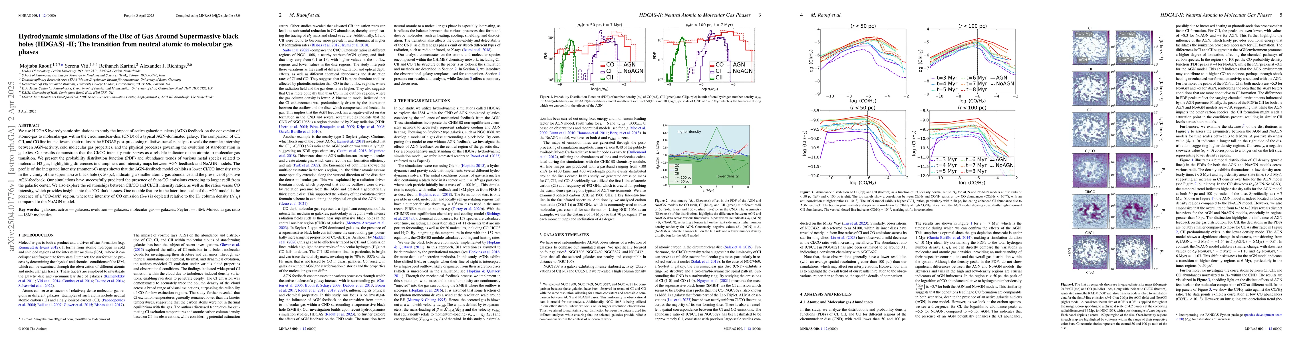 Thumbnail for Hydrodynamic simulations of the Disc of Gas Around Supermassive black
  holes (HDGAS) -II; The transition from neutral atomic to molecular gas phases