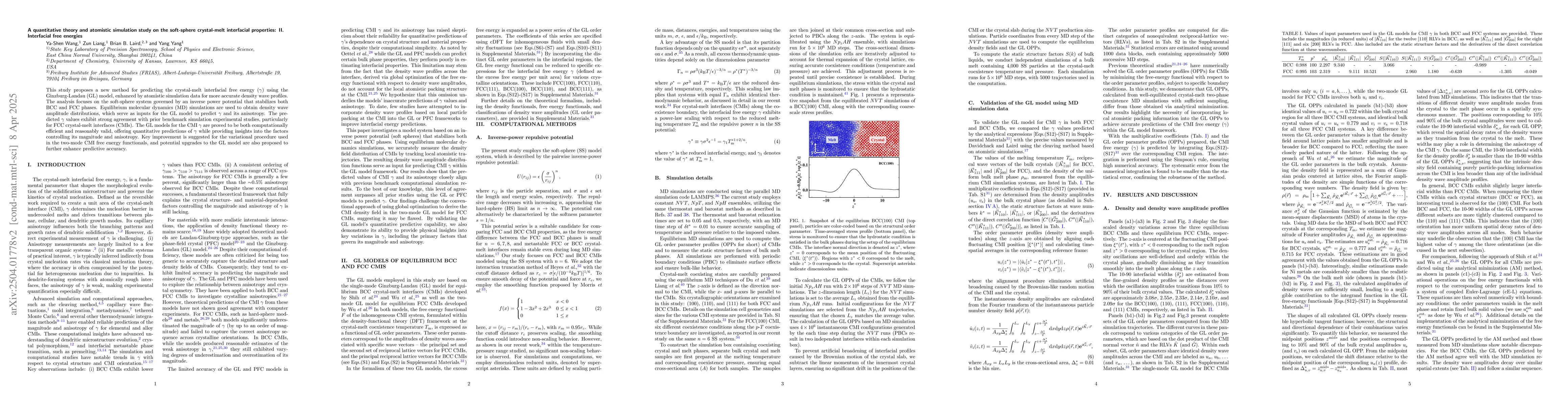 Thumbnail for A quantitative theory and atomistic simulation study on the soft-sphere
  crystal-melt interfacial properties: II. Interfacial free energies