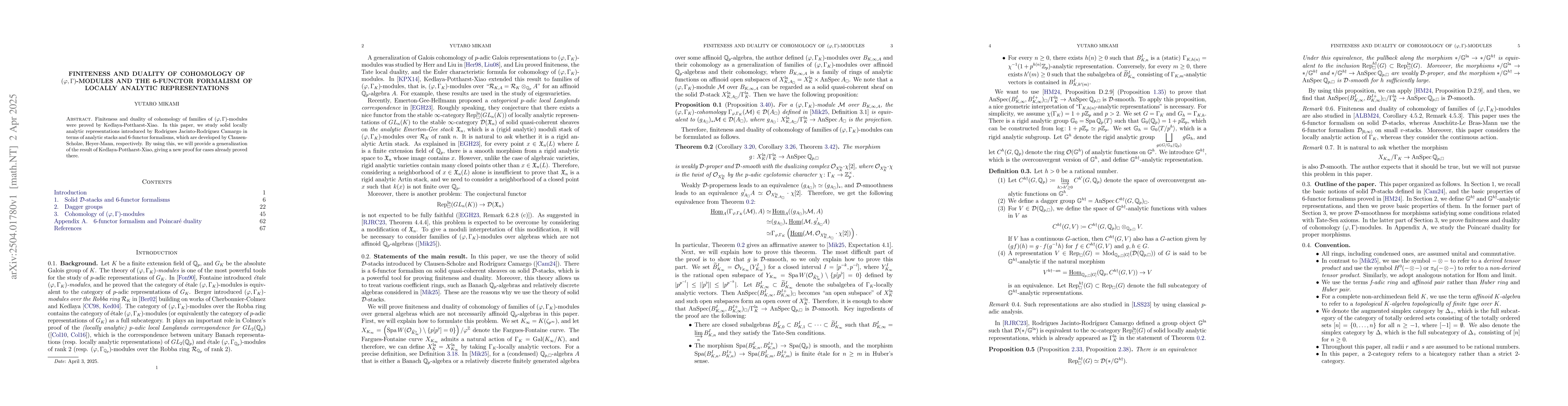 Thumbnail for Finiteness and duality of cohomology of $(\varphi,Γ)$-modules and
  the 6-functor formalism of locally analytic representations