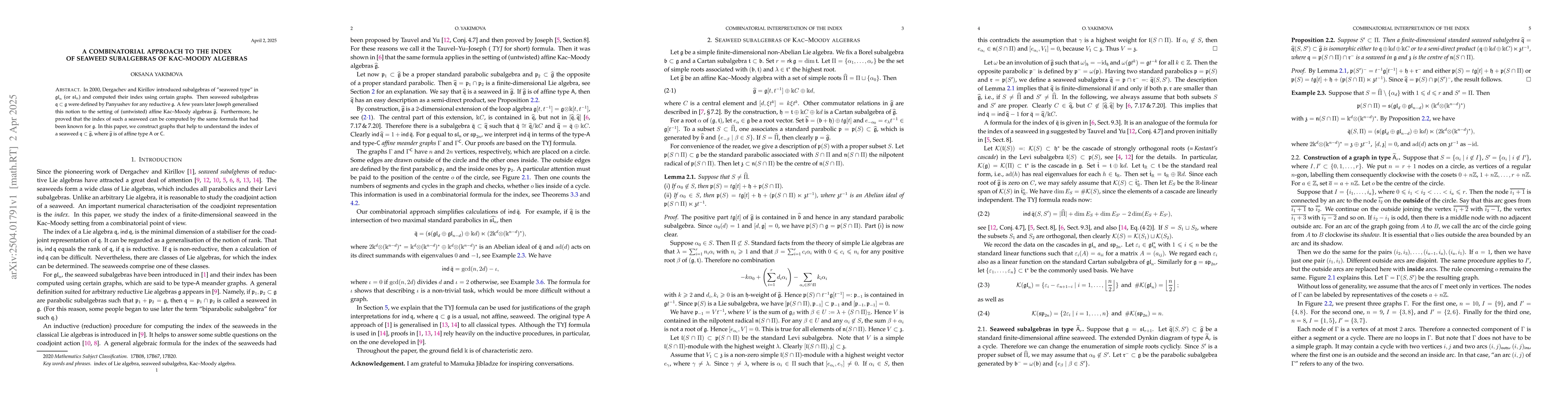 Thumbnail for A combinatorial approach to the index of seaweed subalgebras of
  Kac--Moody algebras