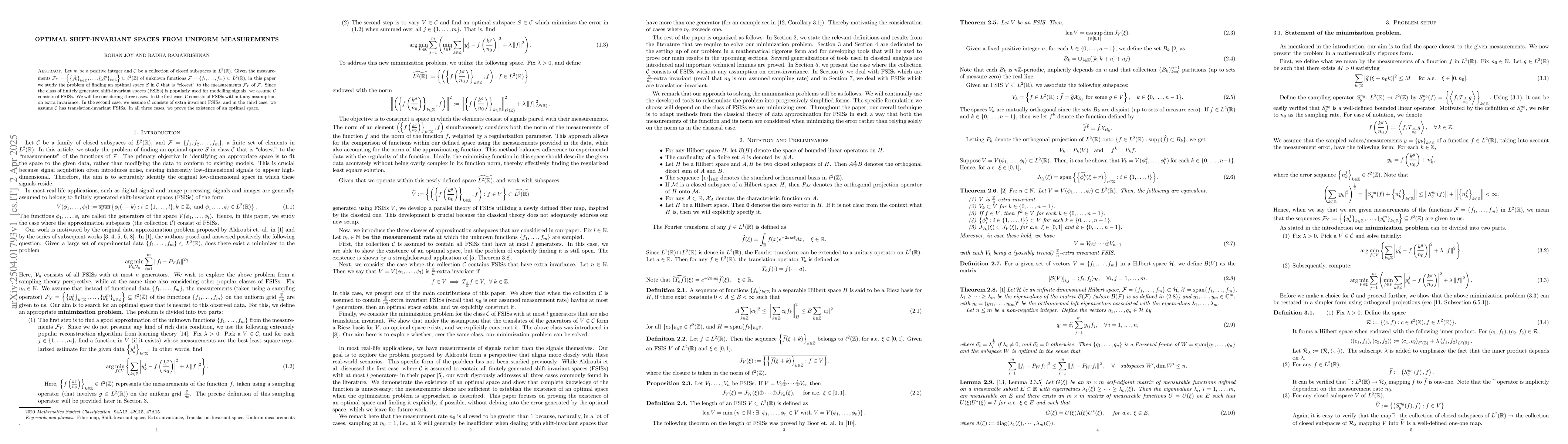 Thumbnail for Optimal shift-invariant spaces from uniform measurements