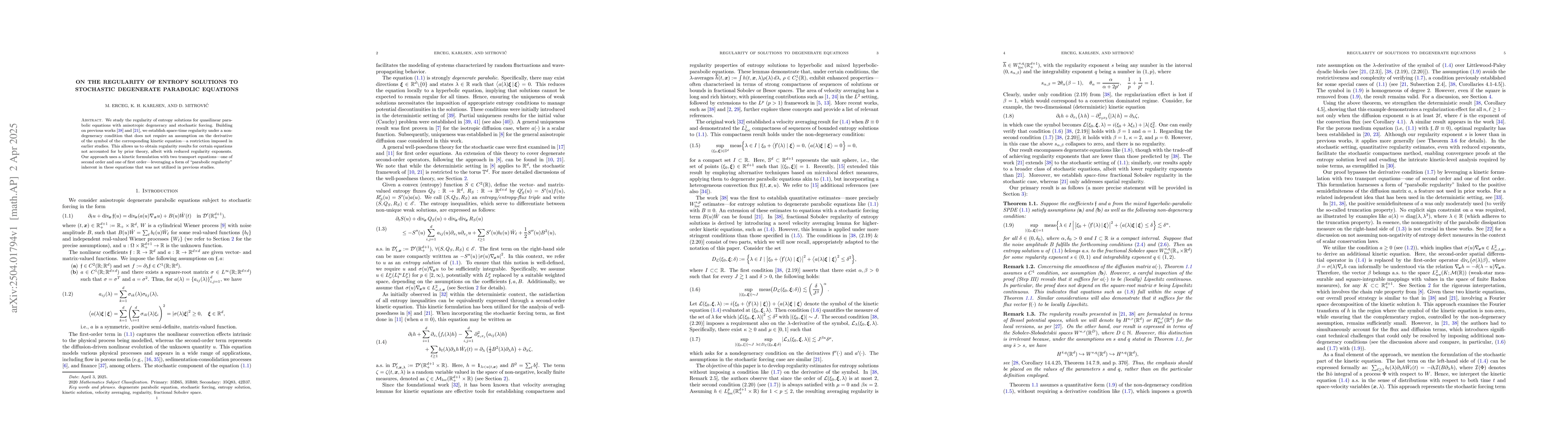 Thumbnail for On the regularity of entropy solutions to stochastic degenerate
  parabolic equations