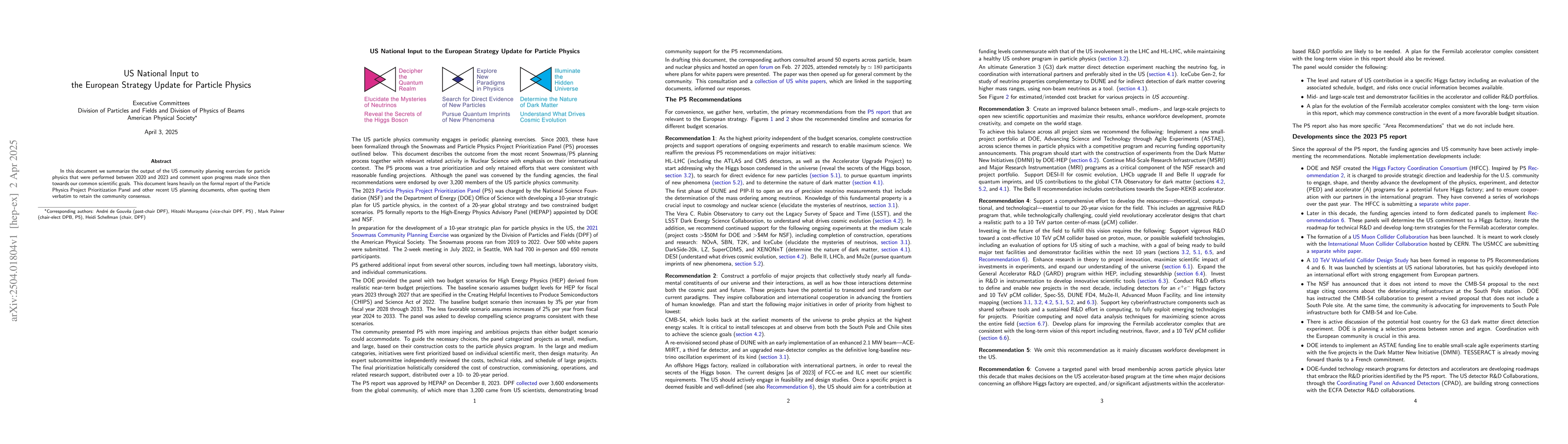 Thumbnail for US National Input to the European Strategy Update for Particle Physics