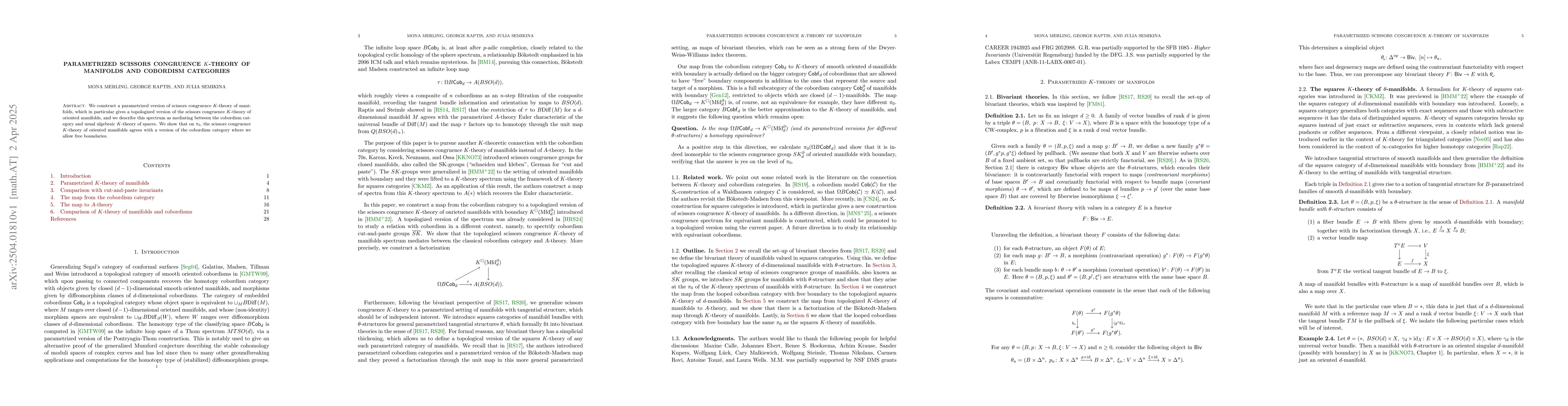 Thumbnail for Parametrized scissors congruence $K$-theory of manifolds and cobordism
  categories