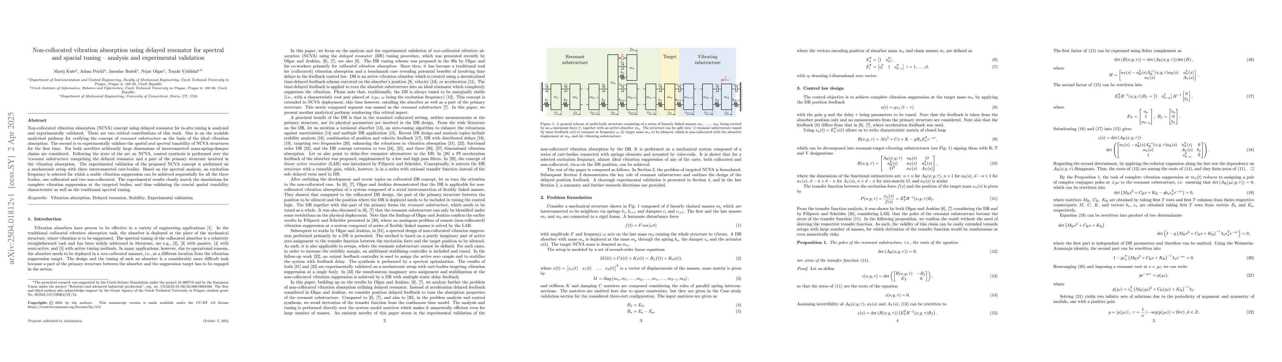 Thumbnail for Non-collocated vibration absorption using delayed resonator for spectral
  and spacial tuning -- analysis and experimental validation