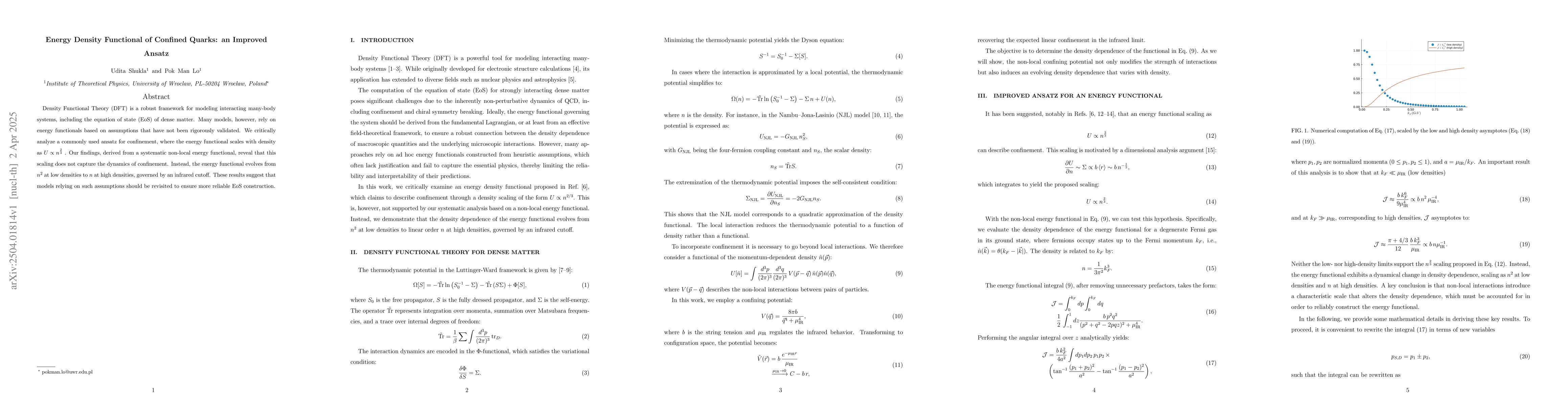 Thumbnail for Energy Density Functional of Confined Quarks: an Improved Ansatz