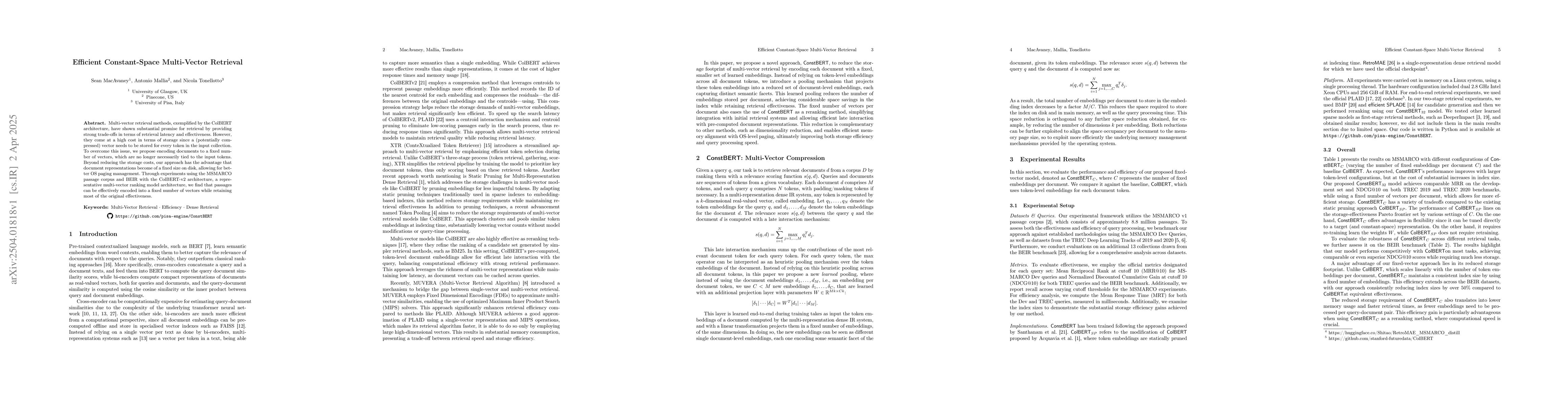 Thumbnail for Efficient Constant-Space Multi-Vector Retrieval