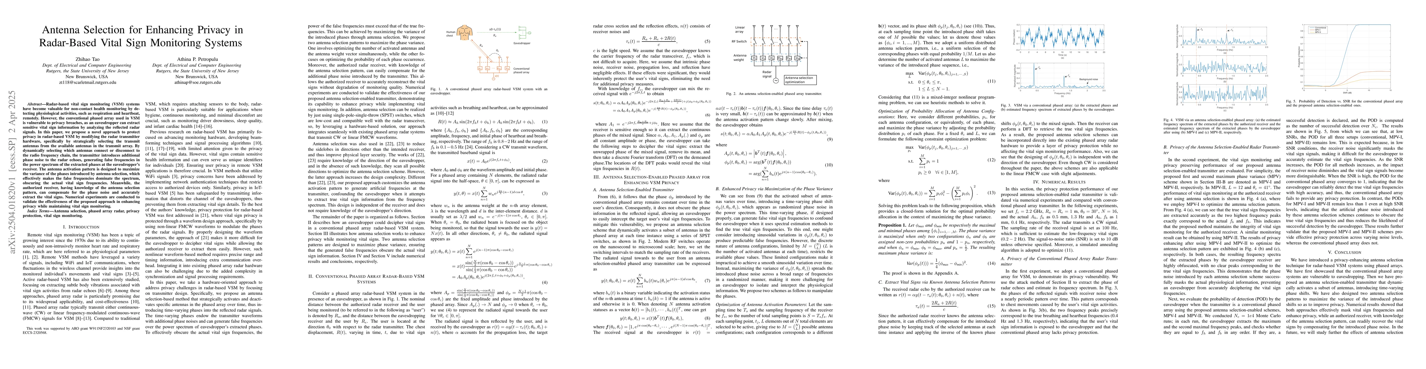 Thumbnail for Antenna Selection for Enhancing Privacy in Radar-Based Vital Sign
  Monitoring Systems