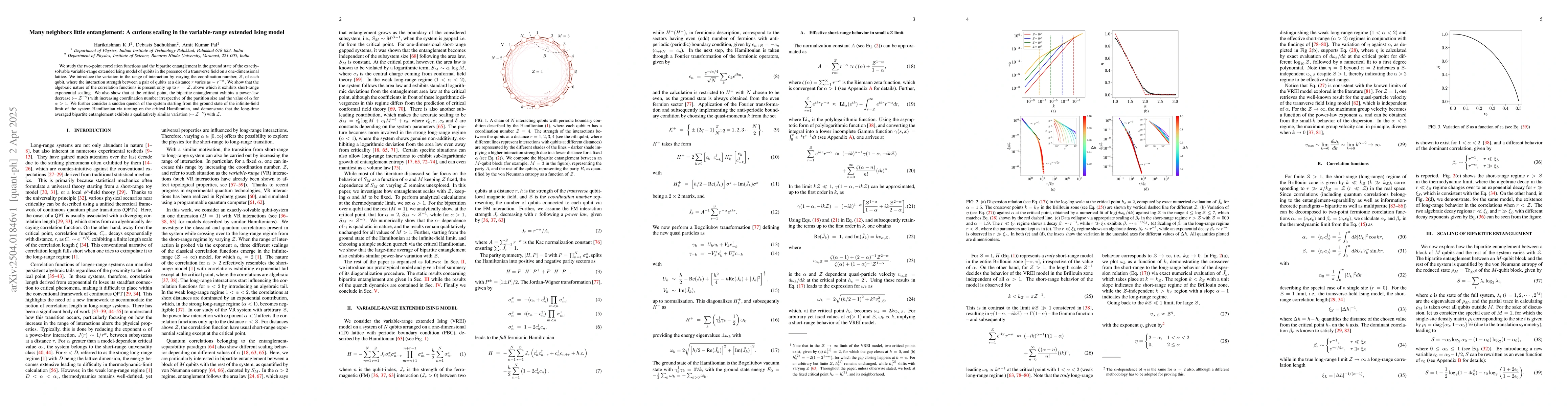Thumbnail for Many neighbors little entanglement: A curious scaling in the
  variable-range extended Ising model