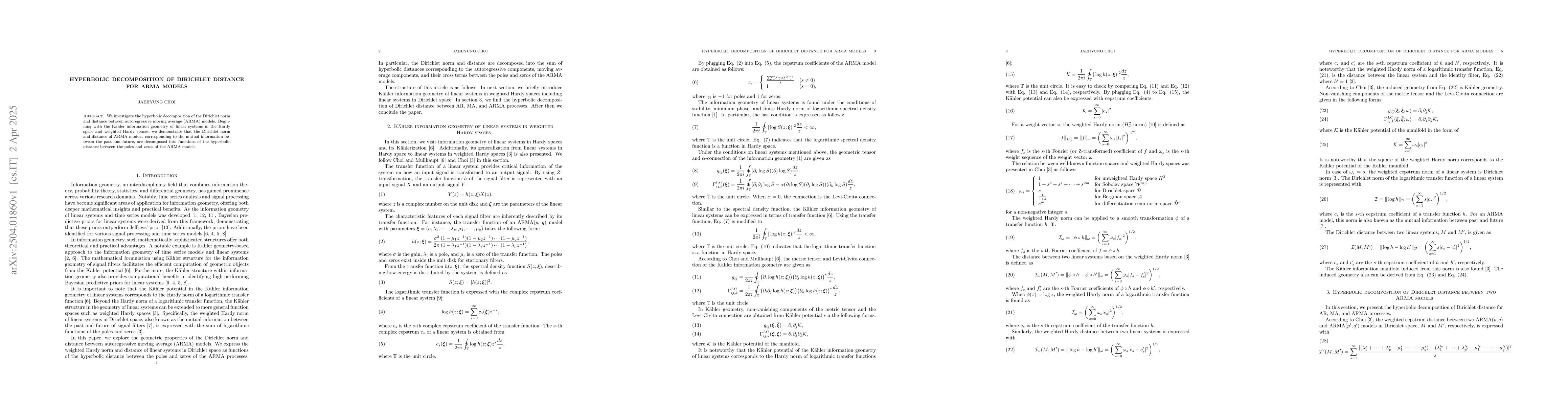 Thumbnail for Hyperbolic decomposition of Dirichlet distance for ARMA models