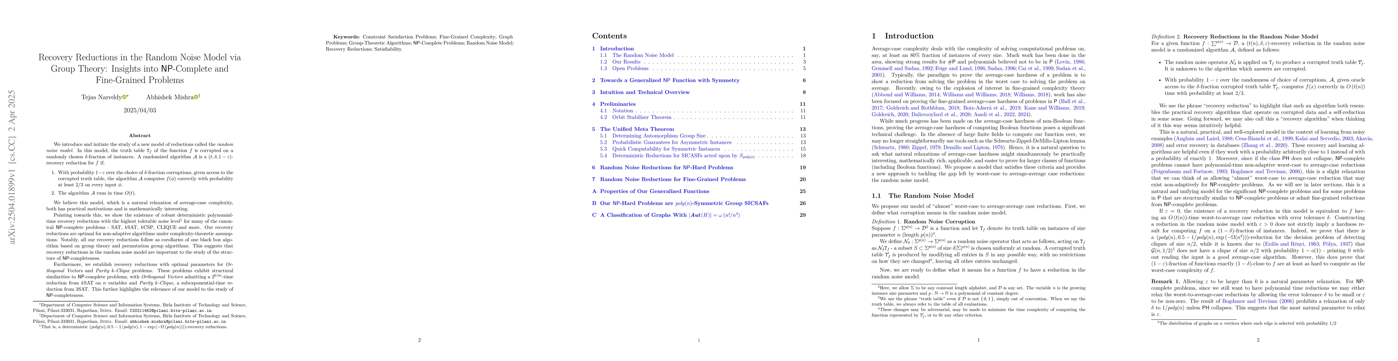 Thumbnail for Recovery Reductions in the Random Noise Model via Group Theory: Insights
  into NP-Complete and Fine-Grained Problems