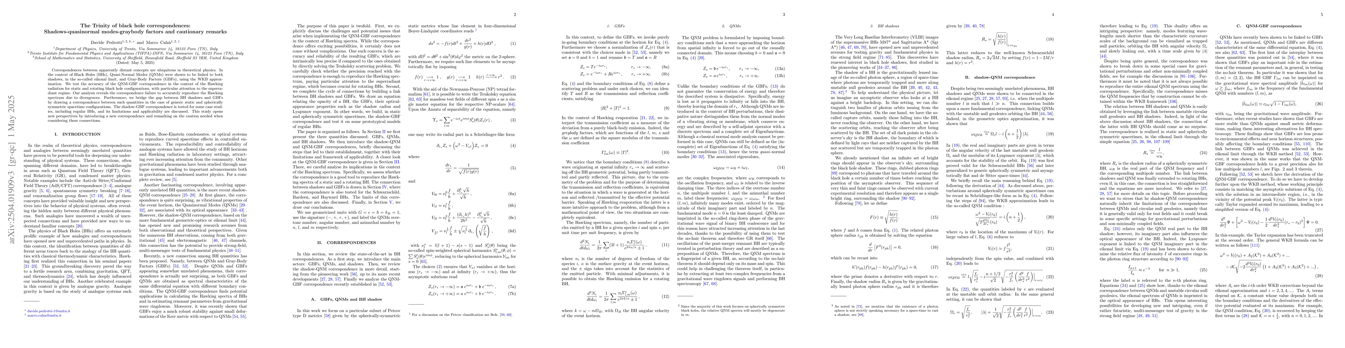 Thumbnail for The Trinity of black hole correspondences: Shadows-quasinormal
  modes-graybody factors and cautionary remarks