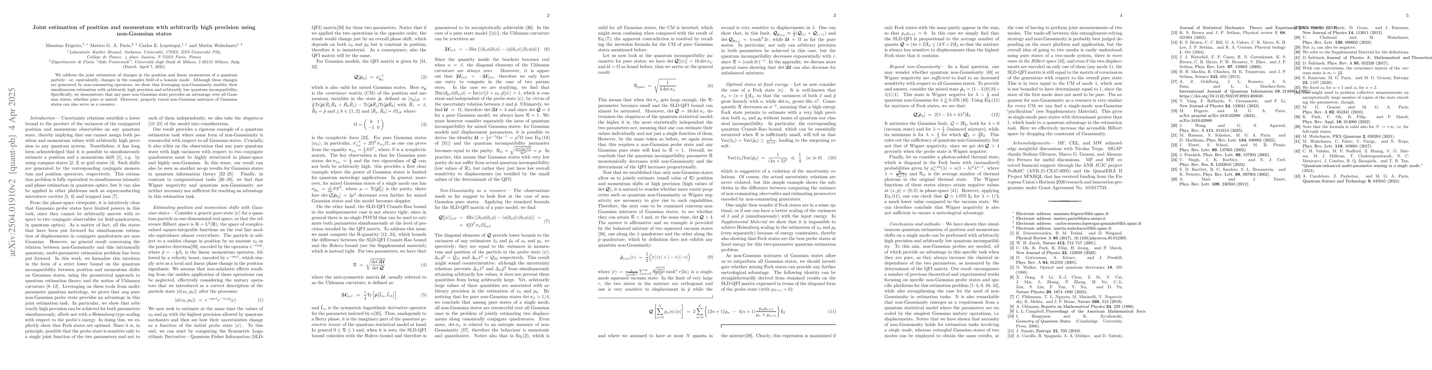 Thumbnail for Joint estimation of position and momentum with arbitrarily high
  precision using non-Gaussian states