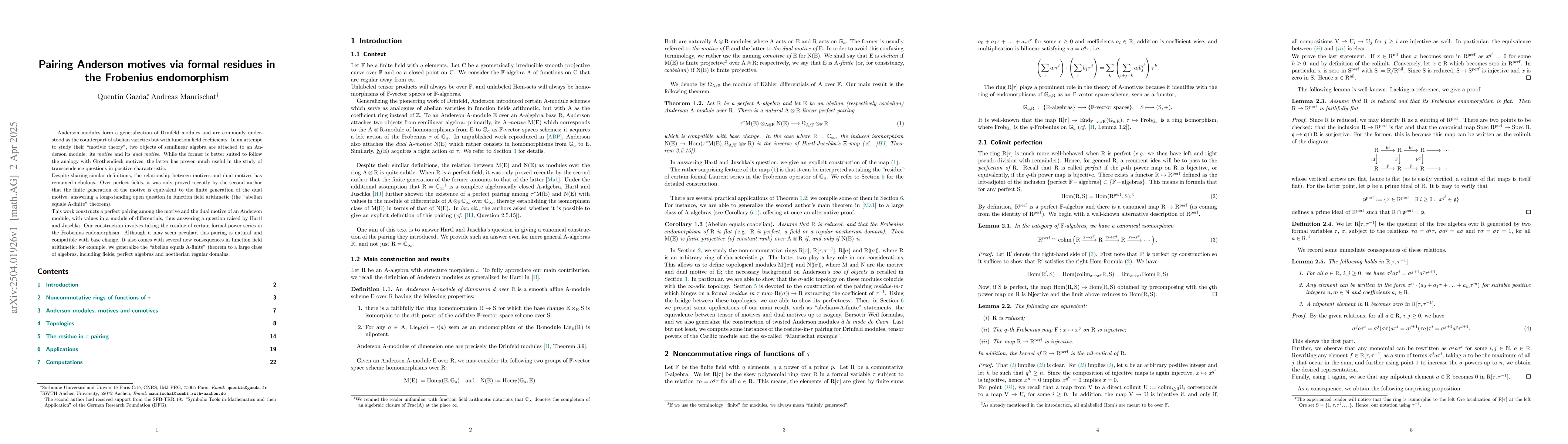 Thumbnail for Pairing Anderson motives via formal residues in the Frobenius
  endomorphism
