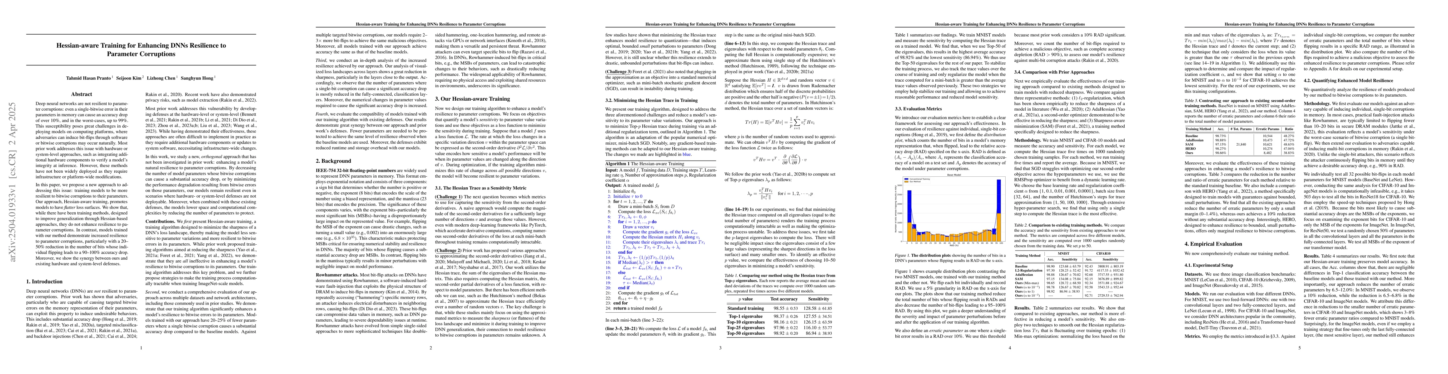 Thumbnail for Hessian-aware Training for Enhancing DNNs Resilience to Parameter
  Corruptions