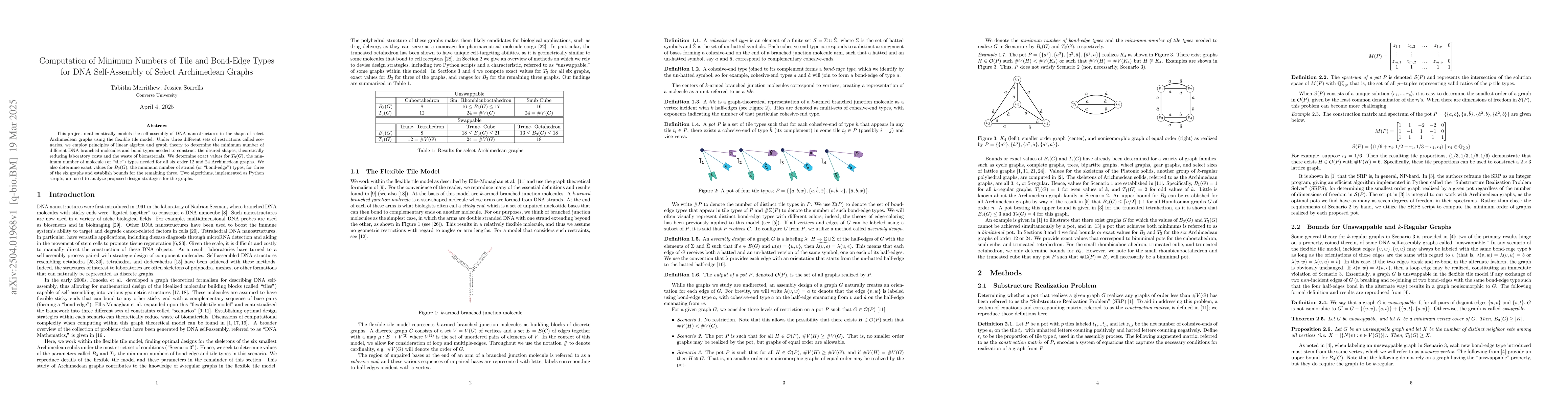 Thumbnail for Computation of Minimum Numbers of Tile and Bond-Edge Types for DNA
  Self-Assembly of Select Archimedean Graphs