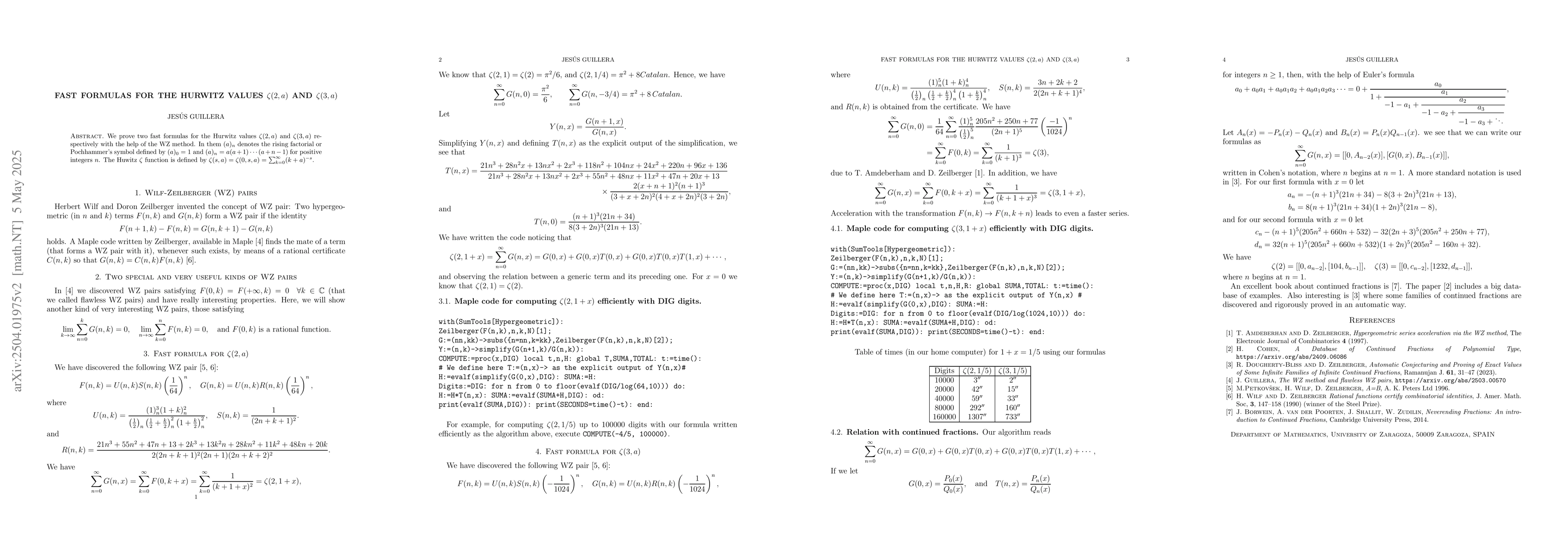 Thumbnail for Fast formulas for the Hurwitz values $ζ(2,a)$ and $ζ(3,a)$