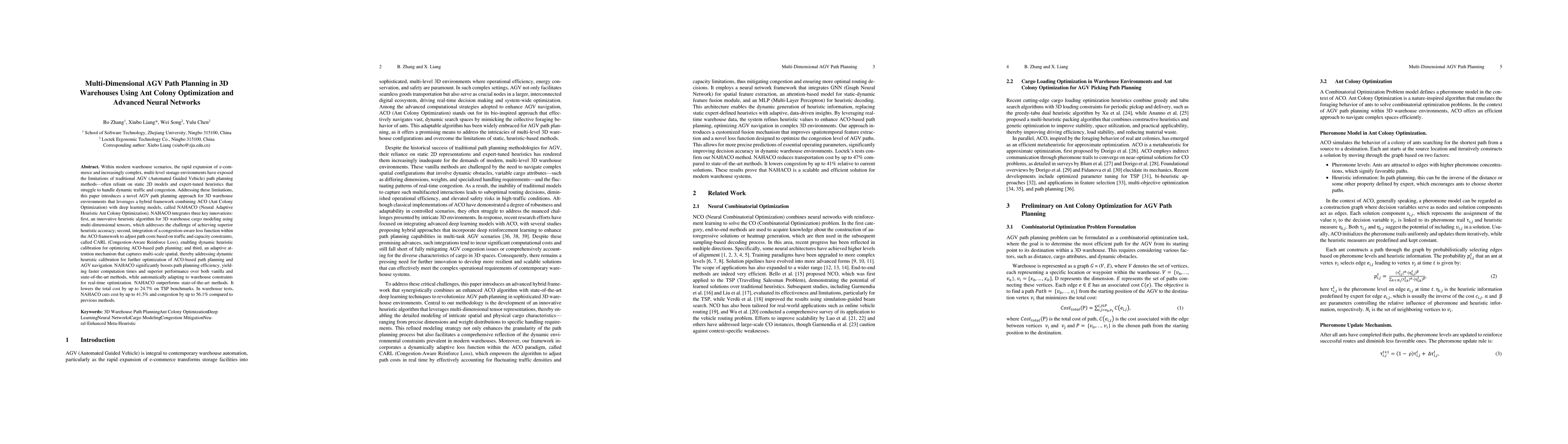 Thumbnail for Multi-Dimensional AGV Path Planning in 3D Warehouses Using Ant Colony
  Optimization and Advanced Neural Networks