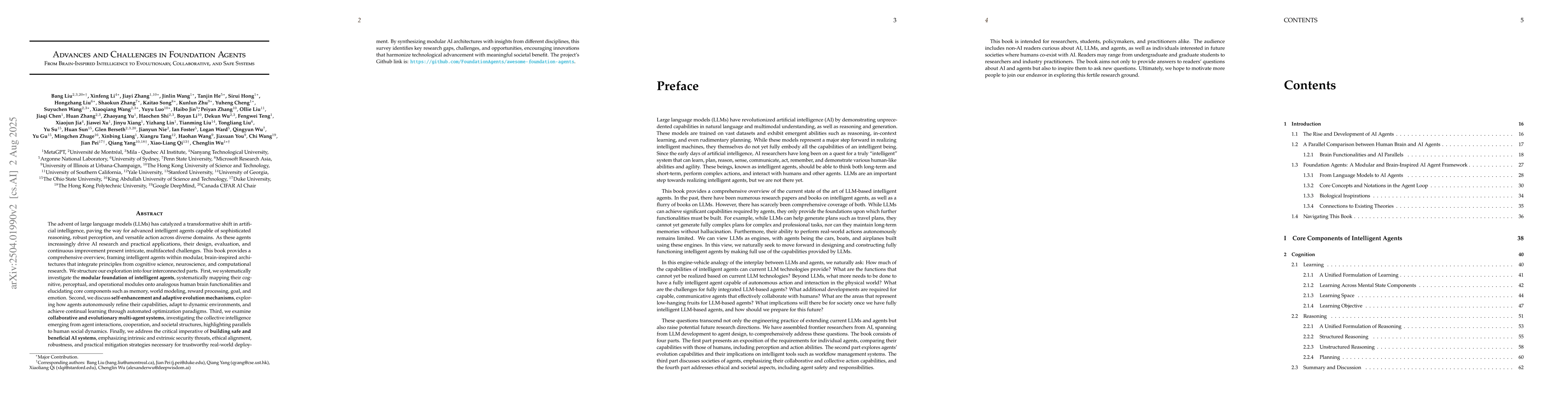 Thumbnail for Advances and Challenges in Foundation Agents: From Brain-Inspired
  Intelligence to Evolutionary, Collaborative, and Safe Systems