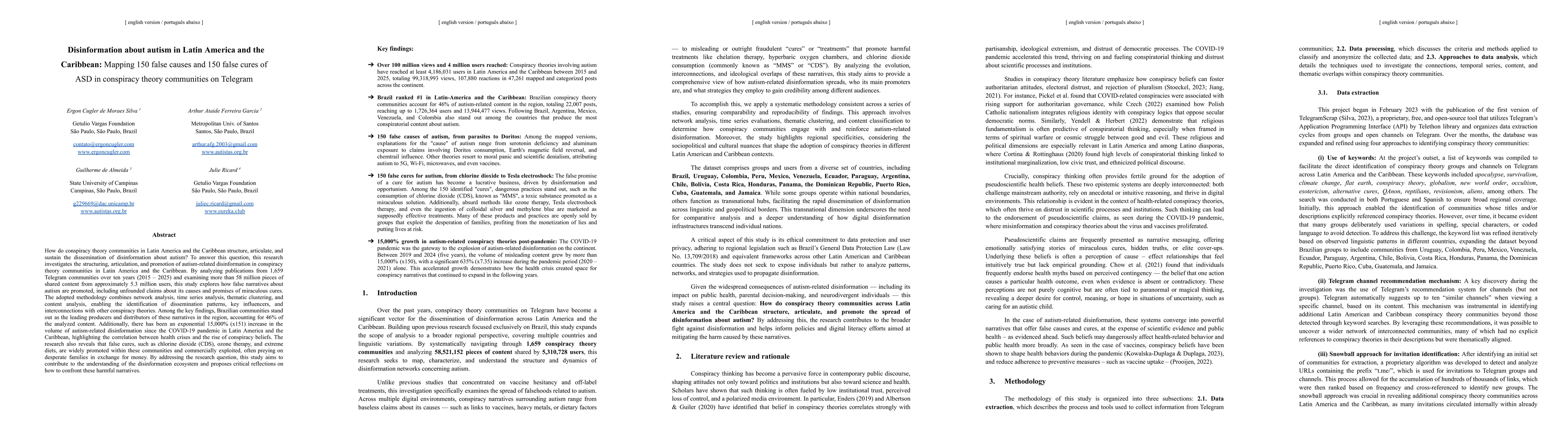 Thumbnail for Disinformation about autism in Latin America and the Caribbean: Mapping
  150 false causes and 150 false cures of ASD in conspiracy theory communities
  on Telegram