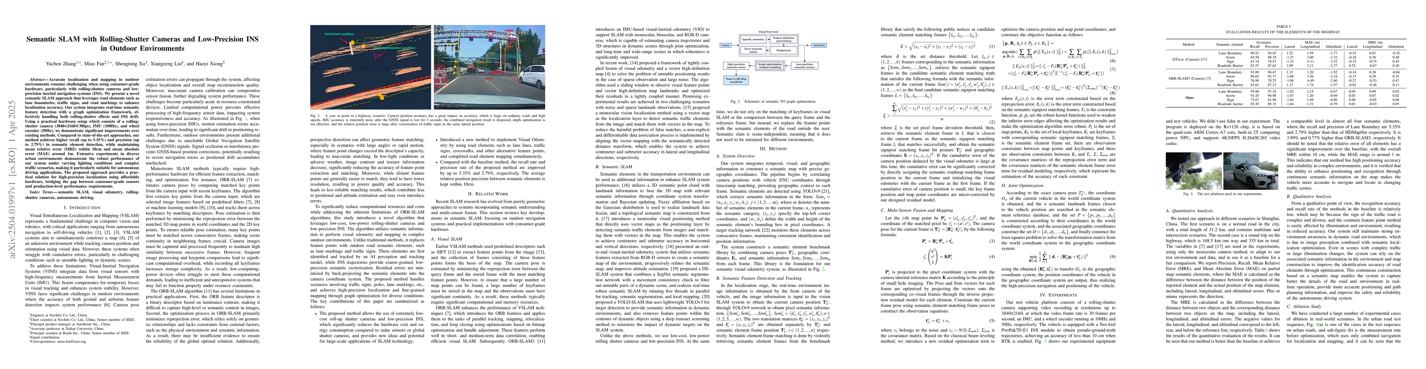 Thumbnail for Semantic SLAM with Rolling-Shutter Cameras and Low-Precision INS in
  Outdoor Environments