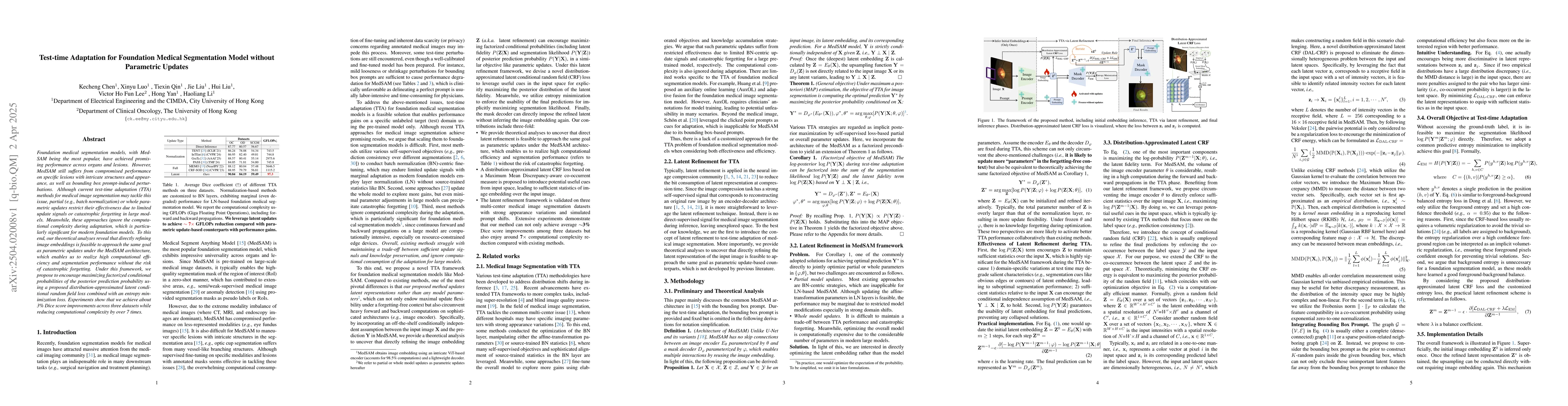 Thumbnail for Test-time Adaptation for Foundation Medical Segmentation Model without
  Parametric Updates