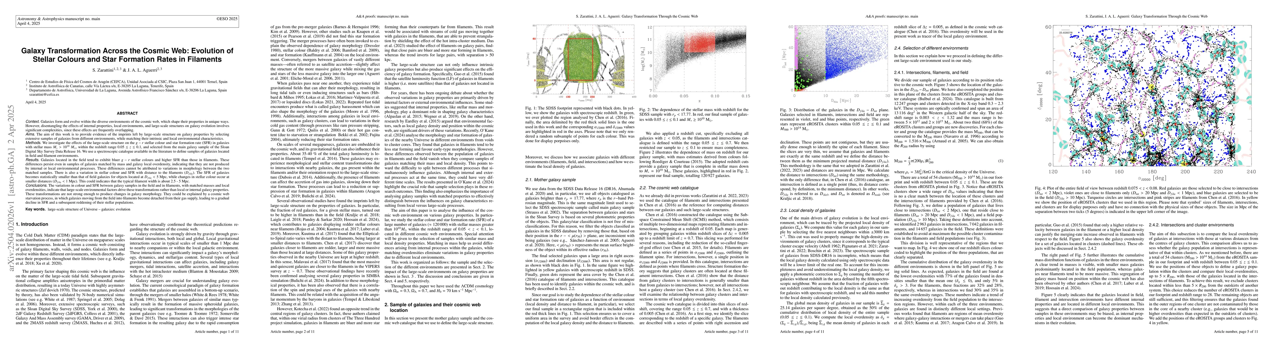 Thumbnail for Galaxy Transformation Across the Cosmic Web: Evolution of Stellar
  Colours and Star Formation Rates in Filaments