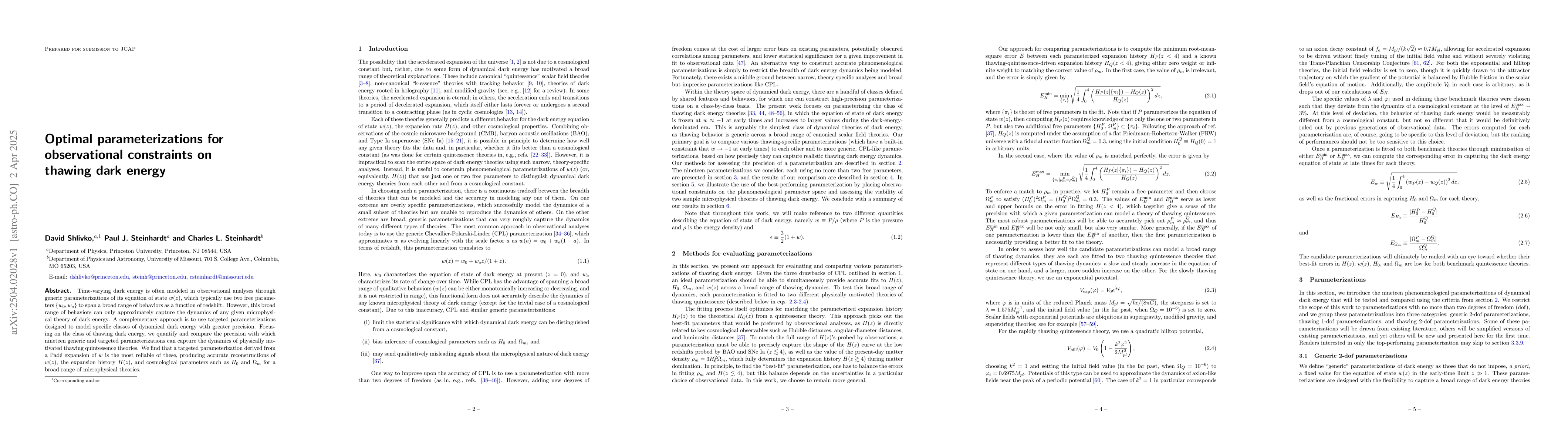 Thumbnail for Optimal parameterizations for observational constraints on thawing dark
  energy