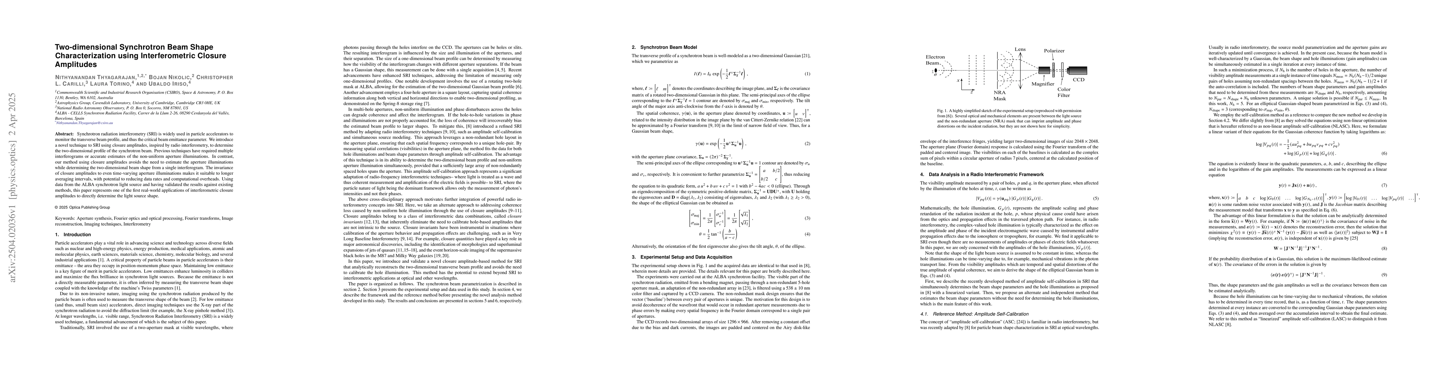 Thumbnail for Two-dimensional Synchrotron Beam Shape Characterization using
  Interferometric Closure Amplitudes