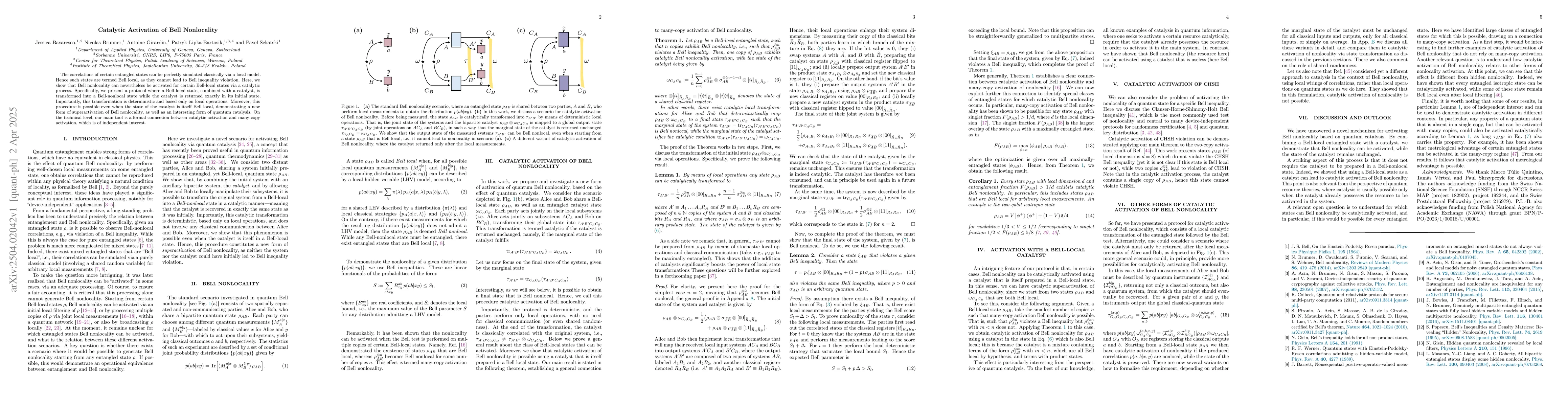 Thumbnail for Catalytic Activation of Bell Nonlocality